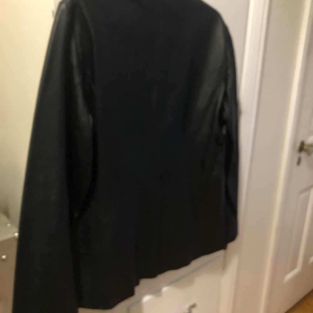 Black Leather Collarless Button Front Jackets Bar… - image 3